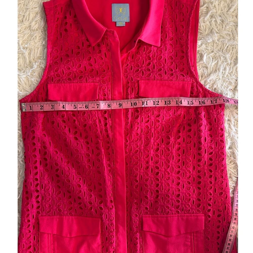 Cece Women's Sz 10 Bright Pink Lined Eyelet Sleeveless Sheath Shirt Dress #0327 - Picture 13 of 14
